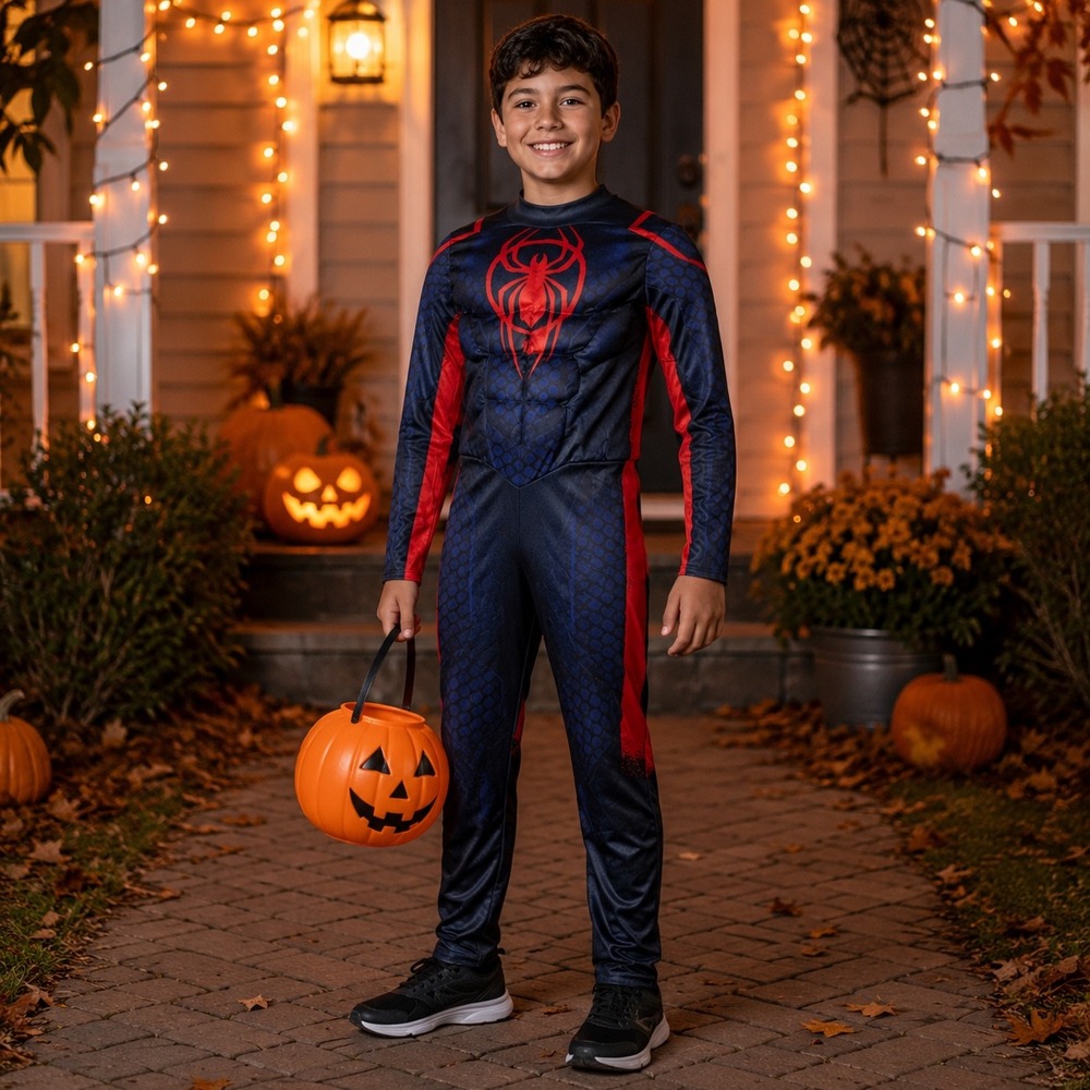 Marvel Spider-Man Miles Morales Costume Kids Medium 8 10 Jumpsuit No Mask Padded